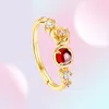 4mm Natural Garnet Stone Rose Flower Ring 03 micron 9K Gold Plated Real 925 Sterling Silver Women Jewelry For Gift9780977