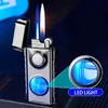 Lighters New double fire lighter transparent No Gas tank unusual blue flame inflatable direct spray windproof men's gadgets