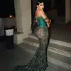 Hunter Green Aso Ebi Prom Платья с блестками кружевные русалка бисера вечерний день рождения второй прием африканского арабского формального платья обручальные платья ST235