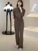 Kvinnors tvåbitar byxor 2 Set Womens Outfits 2024 Autumn Casual Top Wide Leg Sports Suit Korean Fashion Streetwear Clothing