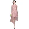 Sukienki swobodne 2023 Summer Sukienka MESH COLLF Haft Hafdery panie C Pink Party Voile Princess Luksuse vestidos mujer