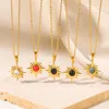 Kettingen roestvrijstalen choker gekleurde steen goud kleur zonneketting voor vrouw waterdichte eenvoudige mode metalen textuur sieraden