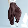 Women's Pants Plus Size 2023 Women Elastic Waist Drop-Crotch Baggy Solid Color Long Lantern Trousers Pockets Harem Party Pantalon