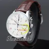 40.9mm Portugieser Chronographe Quartz Montre Homme 371445 371480 Montre Homme Cadran Blanc Acier Csse Bracelet Cuir Marron Chronomètre Nouvelles Montres Timezonewatch Z03a5