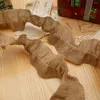 Dekorativa blommor Jul Burlap Garland med 10 m ljussträng Rustik Ruffled Tree Natural Tan Ribbon