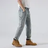 Jeans masculinos chegam homens azul vintage reto angustiado casual treino ao ar livre lavado algodão calça longa