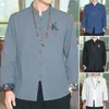Camisas casuais masculinas homens estilo chinês camisa retro tang terno algodão linho gola manga longa disco para