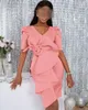 Robes de soirée AsaNagi été col en V rose bal avec grande fleur conception genou longueur formelle simple robe de soirée 2023