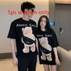 Women's T Shirts Lovers Bear Print Stitching Short-sleeved T-shirt Girls Summer Ins Tide Loose Student Unisex Couple Clothes Harajuku