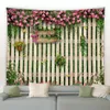 Wandteppiche Frühling Schmetterling Blumen Tapisserie Retro Holzzaun Natur Rosa Rosen Pflanzen Blumen Wandbehang Garten Heimdekoration Landschaft Stoff 231124