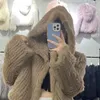 Kvinnors päls höst vinter kvinnor äkta kappa naturjacka lös manuell väva kvalitet streetwear huva flare ärmar