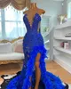 Luxury Blue Prom Dresses For Black Girls With Feathers Halter Neck Beads Crystal Vestidos De Gala Party Gowns Birthday Dresses