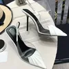 Sexy dress shoes Designer Pleated decorative Sandals transparent PVC patchwork patent leather slingbacks 10.5CM hight Heeled pointed toes Sandal womens shoe