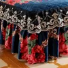 Bed Skirt Thick Bedspread Velvet Bed Cover Skirt Floral Print Pattern Warm Lace Bedding Queen Bedded Set Mattress Cover Decor Decoration 230424