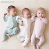 Rompers 2023 Baby Romper 대나무 섬유 소년 소녀 옷 신생아 지퍼 Footies 점프 슈트 솔리드 긴 소매 의류 0-24M