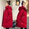 女性のトレンチコート女性大サイズのフード付きロングパーカーダウンコットンコート女性明るいフェイスウォッシュ無料2023冬の韓国のルーズパッド入り