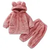 Pajamas Kids Set Winter Thick Boy Girls Plush Clothes Cute Flannel 05y Baby Children Hooded Homewear Suits 231124