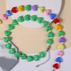 Chaînes Girlgo Coloré Coeur Plat Perles En Céramique Pour Bijoux Collier Mixte Couleur Amour Porcelaine En Gros