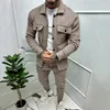 Herrspårar Rödblå Autumn Set Trendy Suede Jacket Pants 2 Pieces Cargo Pocket Design Man Suits Casual Wear S-3XL