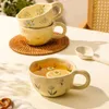 Tassen GIANXI Keramik Hand eingeklemmt Unregelmäßige Blume Sculpt Kaffeetassen Ins Koreanische Stil Haferflocken Frühstück Tasse Drinkware 231123