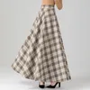 Saias 2023 Moda feminina Vintage Casual Autumn Winter Plus Size 6xl 5xl Melta Lã xadrez elegantes A-line maxi para feminino