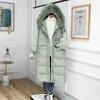 Women's new thickened and warm down coat with a long knee length white duck down collar 2r