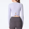 al yoga women Yogapak Dames sporttopje voor de lente en de herfst met borstkussen Strakke korte pasvorm Slanke lange mouwen Trendy fitnesstop AL