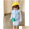 Ensembles de vêtements filles 2 pièces tricot enfants ensemble hiver manches longues princesse haut et jupe anniversaire conçu uniforme automne fête tissu 110 Dho9S