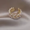 Cluster Rings Korea Design Fashion Jewelry Copper Set Zircon Pearl Ring Elegant Women's Opening Justerbara dagliga arbetstillbehör