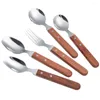 Dinnerware Sets 3Pcs Spoon And Fork Set Wooden Handle Stainless Steel Outdoor Camping Cutlery Compact Reusable For Camping/Hiking