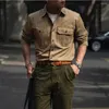 Men's Casual Shirts Men Autumn Lapel Long Sleeve Button Down Dress Slim Fit Stretch Banded Collar Shirt Loose Solid Cargo