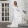 Brautkleid Sexy Off-Shoulder-Meerjungfrau-Kleider mit Ärmeln Rüschen Krepp-Brautkleid Lace-up Back Robe De Mariee