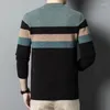 Men's Sweaters Warm Sheep Wool Clothes For Men Autumn & Winter O-Neck Wide Stripes Sweater Patchwork Colors Cashmere Jumpers