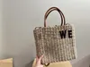 Sac de créateur de mode capable Sacs de paille Lafite haut de gamme fourre-tout sac de vacances portable de grande capacité tissé à la main pour femmes, poignée en cuir de créateur et bandoulière