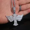 Designer Big Cross with Wing Charm Pendant Necklace with Rope Chain Hip Hop Women Men Full Paved 5A Cubic Zirconia Christ Men Gift Jewelry