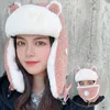 Berets moda rosyjska kapelusz gęsta ciepła jagnięca wełniana zima z maską kobiety urocze narciarskie flap traper kapitaliza bombowca