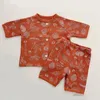 Kleidung Sets Sommer Casual Soft Homewear Kleidung Jungen Pyjama Set Dünne Sonne Strickjacke Waffel Einfaches T-Shirt Shorts Mädchen Anzug