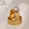 Anelli a grappolo Letdiffery Fedi nuziali in cristallo bling da 8 mm per coppia Set di anelli da donna in acciaio inossidabile dorato Amanti degli uomini Gioielli Regalo di fidanzamento 230424