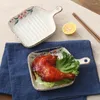 Plates LingAo Japanese Style Tableware Baking Tray Ceramic Cheese Creative Long Handle Single Plate Household Dish P