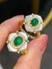 Klusterringar SX Solid 18K White Gold Nature Green Emerald 0.7CT For Women Födelsedagens presenter Fina smycken