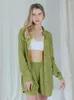 Hiloc – vêtements de nuit pour femmes, vert, manches longues, revers, vêtements de détente amples, ensemble taille haute, simple boutonnage, vêtements de maison, 2023