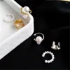 Stud Earrings Korean Fashion Gold And Silver Color Women's Pearl Non Pierced 3 Piece Set Of Ear Clips Jewelry Accessories