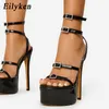 Top Fashion Peep Platforma Super Heels seksowne letnie sandały kobiety klamry impreza klub nocny buty do striptizerki 230306