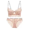 Soutien-gorge Ensembles Sexy Dentelle Ultra Mince Soutien-Gorge avec Pierres Lettres Imprimé Bretelles Bandage et Slips Ensemble Sous-Vêtements Femmes Lingerie Française 231124