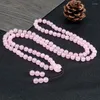 Strand Pink Crystal Quartz Natural Stone Bracelet Women 108 Mala Beads Yoga Necklace Elastic Knot Jewelry Charm Chakra Bracelets Gifts