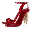 Elegante design rosso Lipstrass Queen Sandali Scarpe in pelle verniciata Donna Tacchi alti Caviglia con cinturino Pump Party Wedding Cinturino alla caviglia Lady Gladiatore Sandali EU35-43.Box