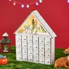 Juldekorationer trä advent kalenderhus vitt med 24 lådor och LED -lampor presentförsörjning 231124