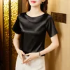 Women's Blouses 2023 Vrouw Korte mouw Satijnen blouse mode massieve ronde nek shirt elegante jeugd top zomer losse casual kleding 25224