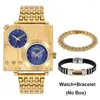 Montres-bracelets montre en argent hommes de luxe grand cadran carré Quartz strass Bracelet ensemble cadeau pour petit ami Regalos Para Hombre