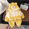 Kläder sätter höst- och vinterbarns pojkar 2st kläder set björn örat huva hem kappa fasta byxor baby set barns pojkar casual wear set 231124